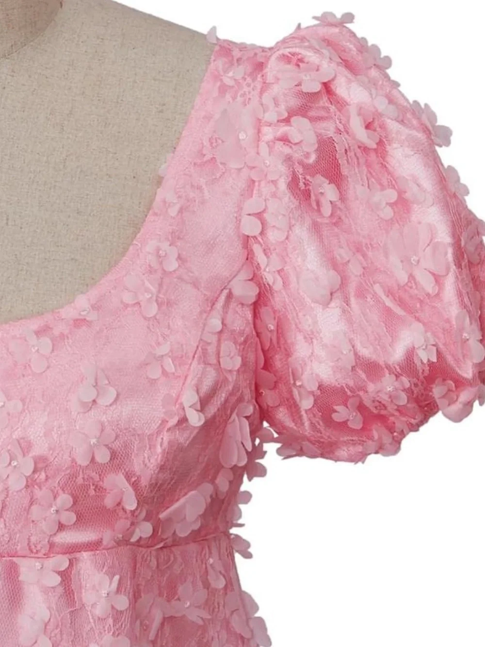 Pink Floral Maxi Puff Sleeve Cottagecore Romantic Formal Gown Women's. Size L - Picture 3 of 7